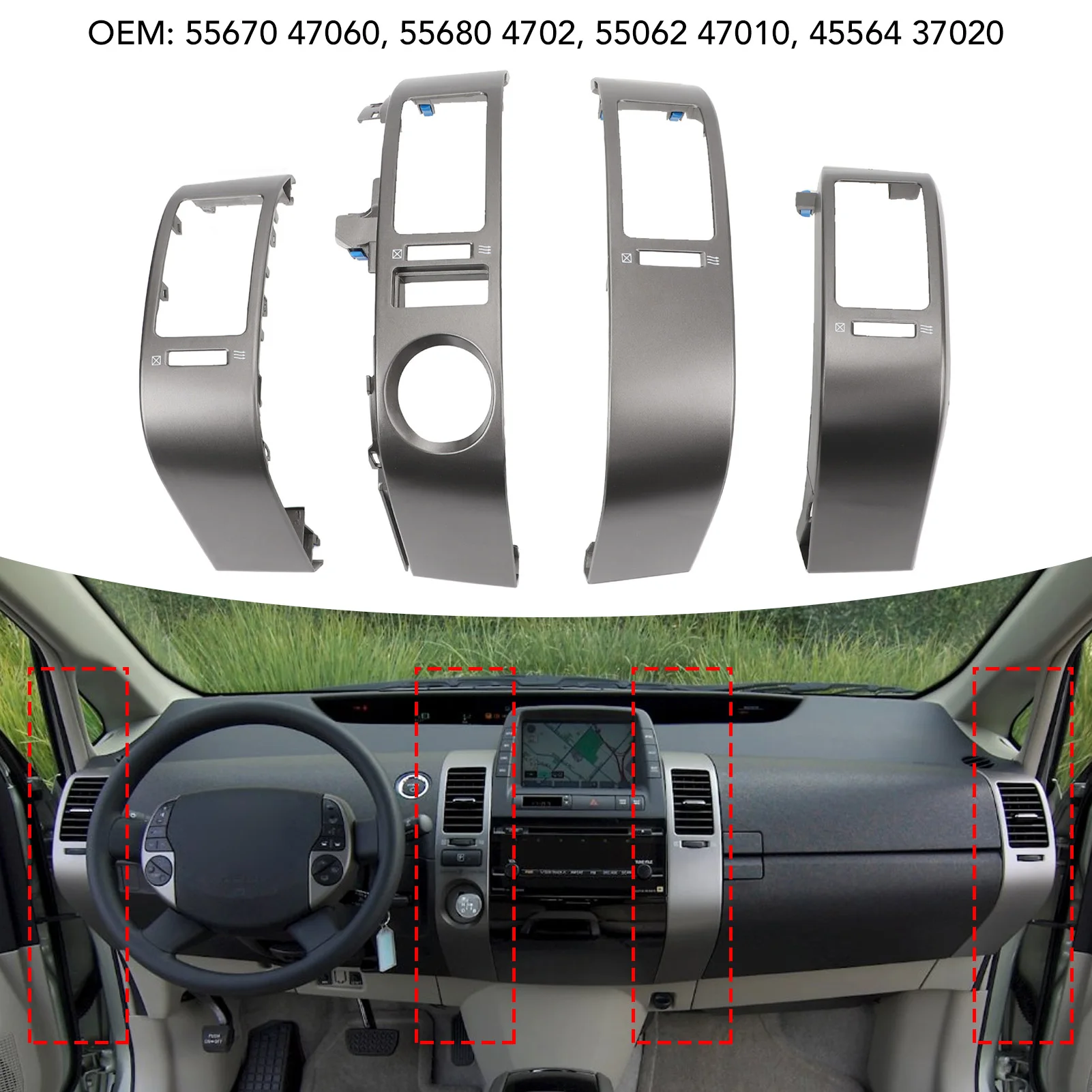 

4pcs Center Dash Air Vent Panel 55670 47060 Left Right AC Outlet Vent Cover Trim for 2004 to 2009 Car Interior Dash Refit