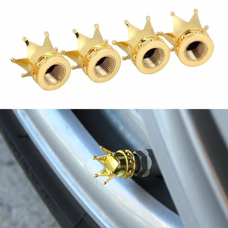 4Pcs/Set Crown Shape Car Tire Air Valve Stem Caps Auto Wheel Stem Air Valve Dust Covers Auto Truck Motocycle Bike Dustproof Caps