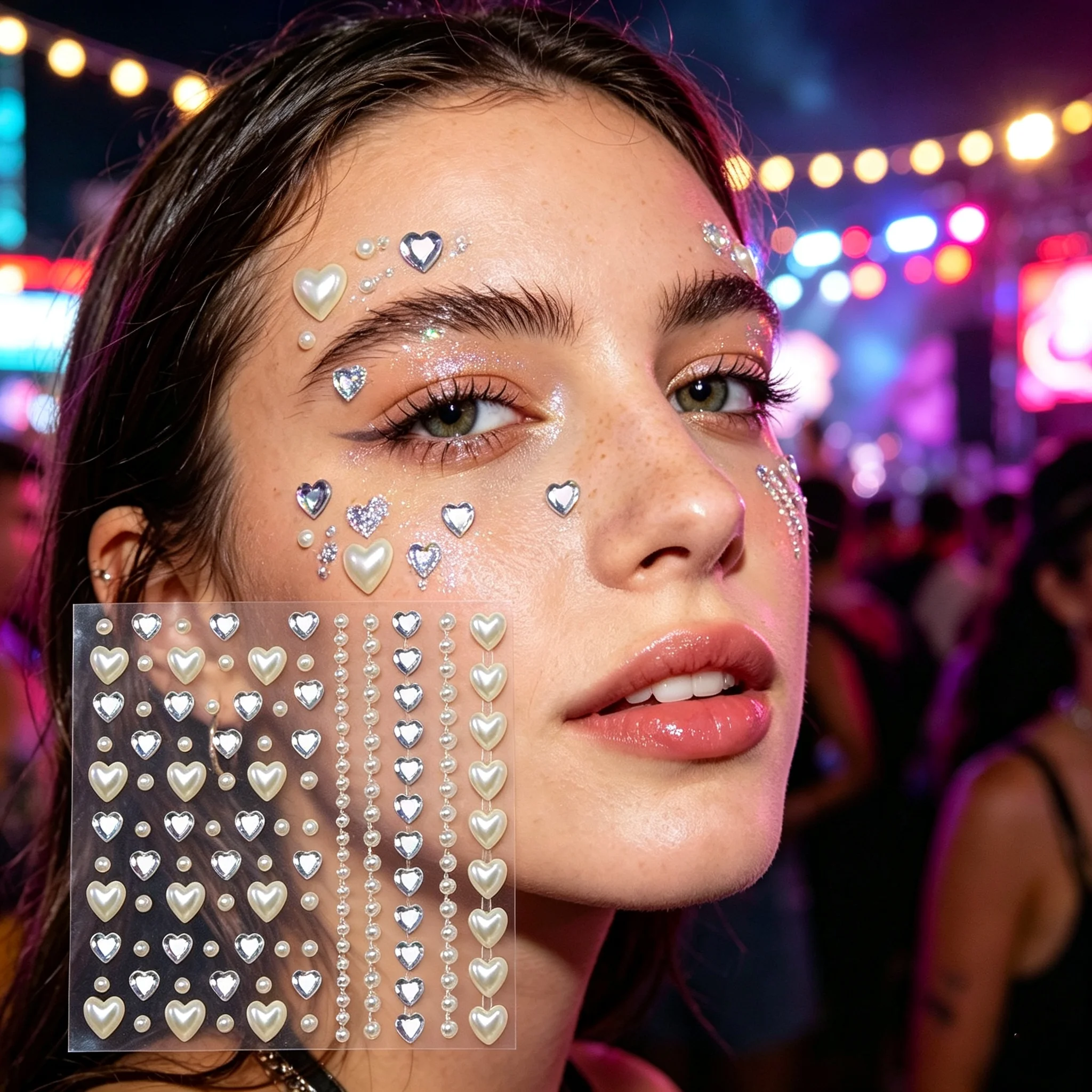 1PCS Heart Pearl Face Rhinestone Stickers Shiny Crystal Gem Decals Sparkly Face Eye Body Jewelry For Music Festival Halloween *^