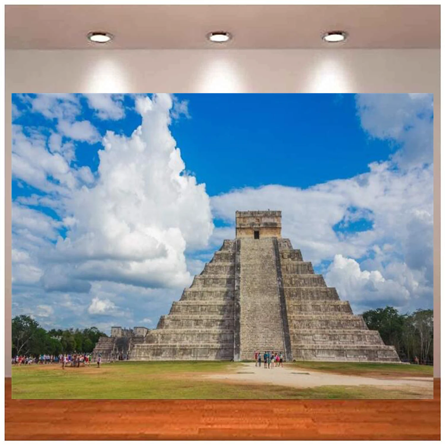 

Maya Chichen Itza Pyramid Photography Backdrop Ancient Mayan Ruins Wonder of The World Building Background Blue Sky Clouds