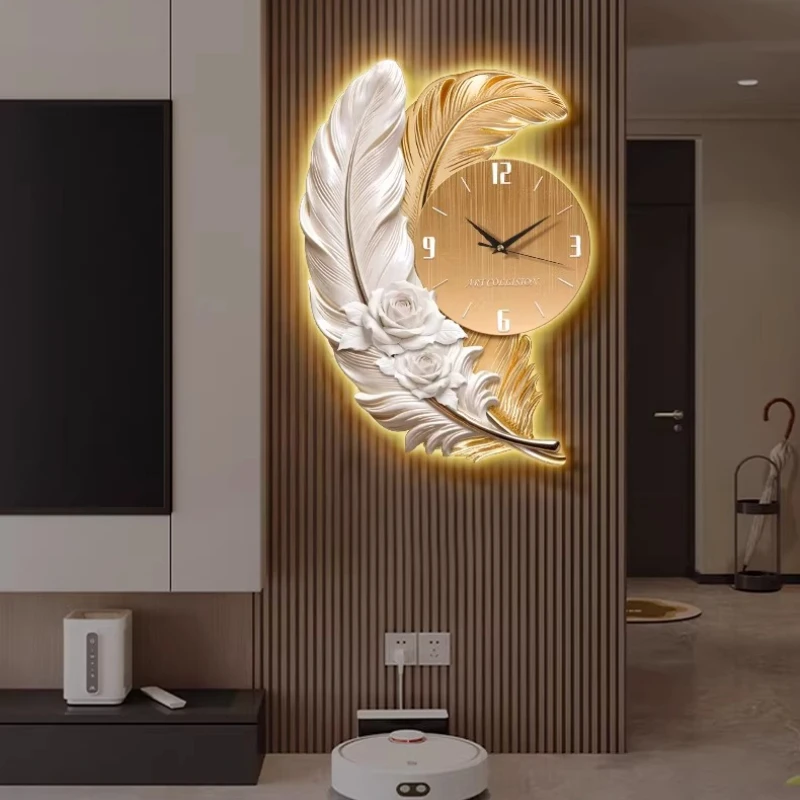 

Feather Design LED Wall clock Luxury Living Room Office Wall Decoration Silent Wall Clock Lndoor Digital Clock Home Decoration