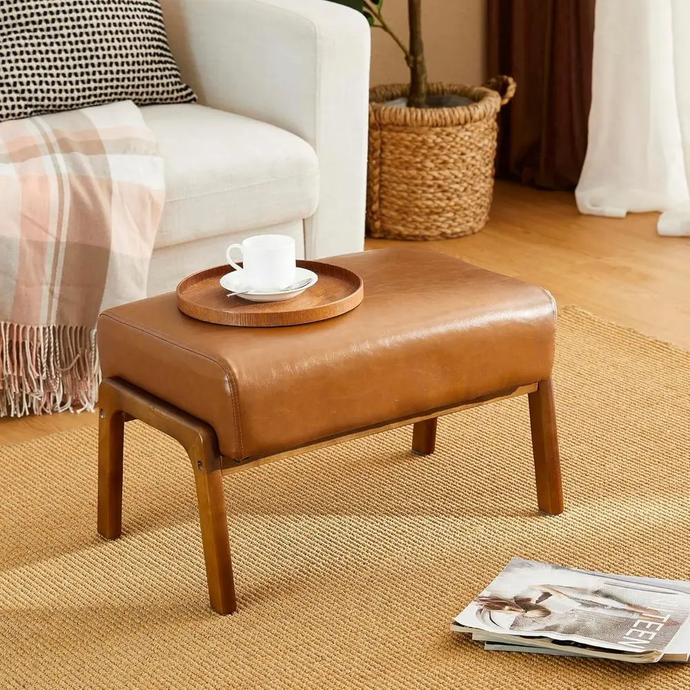 

Высокий табурет из искусственной кожи 15,5 дюймов, мягкий пуфик для дивана, декор для гостиной и спальни, желтовато-коричневый