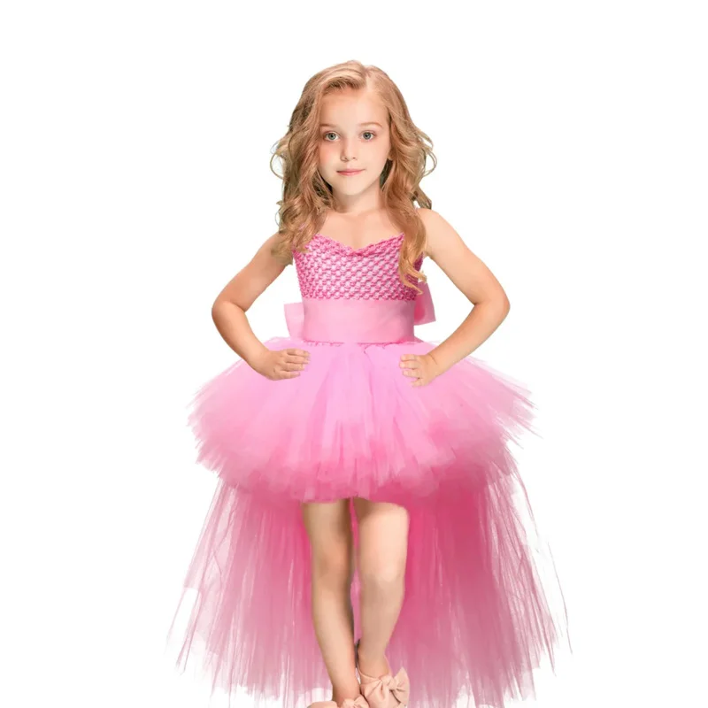 Halloween Hexe Prinzessin Kleid Geburtstag Party Cosplay Engel Overall Kinder Mesh Tutu Rosa Spitze Sling Vampir Kostüm für Mädchen