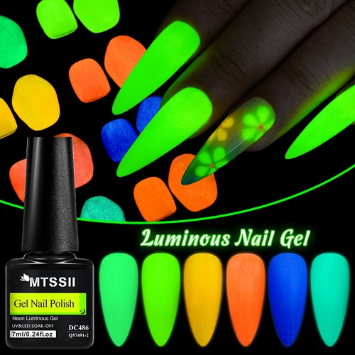Imagen 1 del producto Esmalte de uñas de Gel fluorescente que brilla en la oscuridad, esmalte de Gel luminoso de neón para uñas de verano, barniz UV semipermanente para decoración de uñas en remojo, 7ml