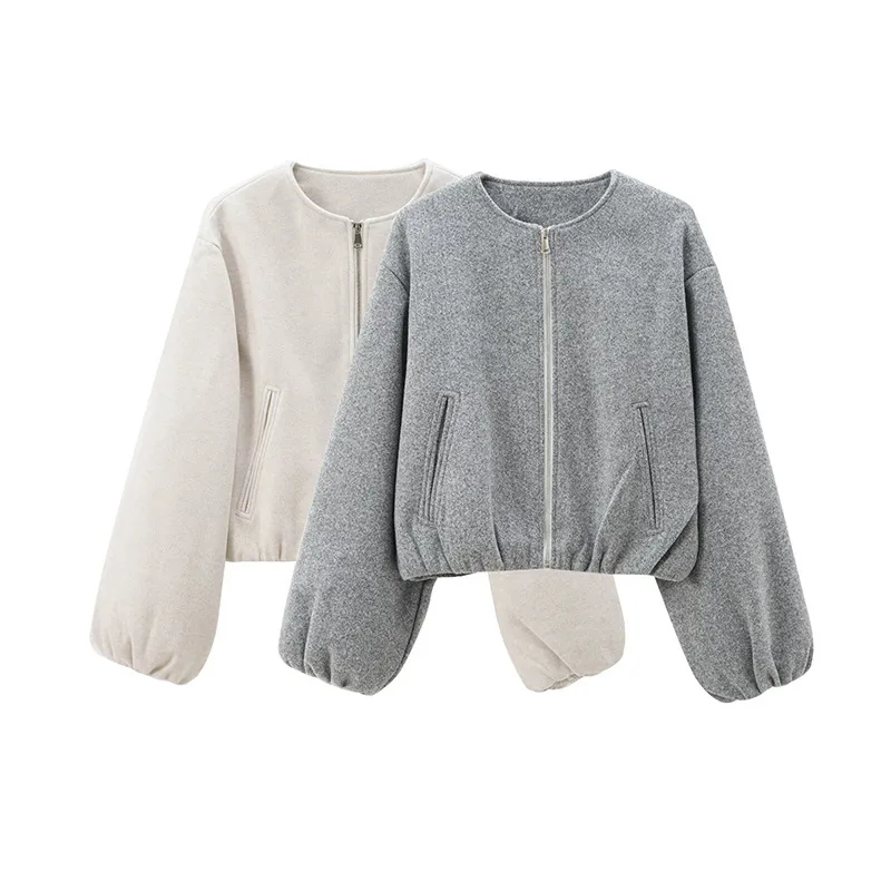 Spring and Autumn New European American Style Soft Pilot Round Neck Zipper Short Jacket Exquisite Simple Casual Trend Fashion