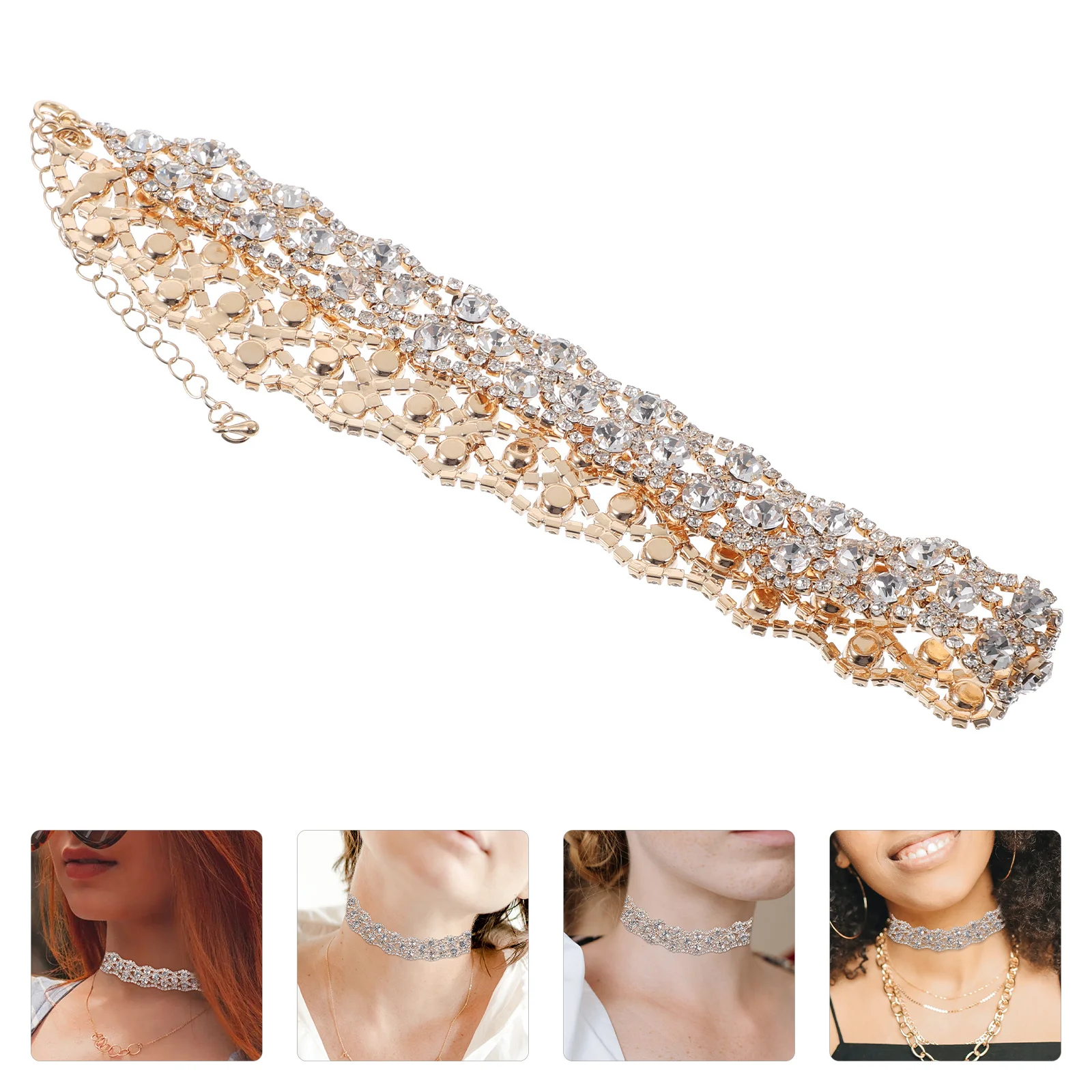 

Rhinestone Collar Necklace Adjustable Durable Shiny Choker Necklace for Party Wedding Prom Birthday Gift Neck Jewelry