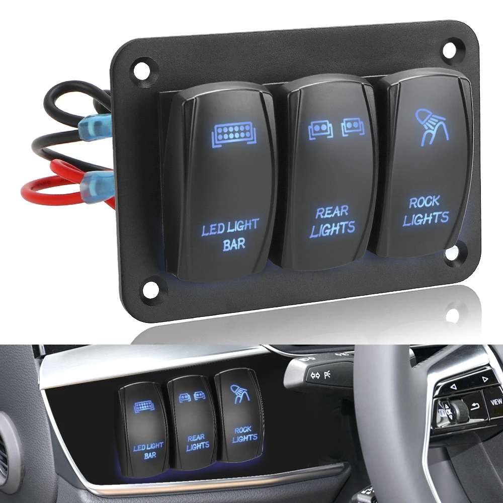 LED Light 3 Gang Rocker Switch Panel Interior Parts 12V 24V For Auto Car Marine ATV UTV