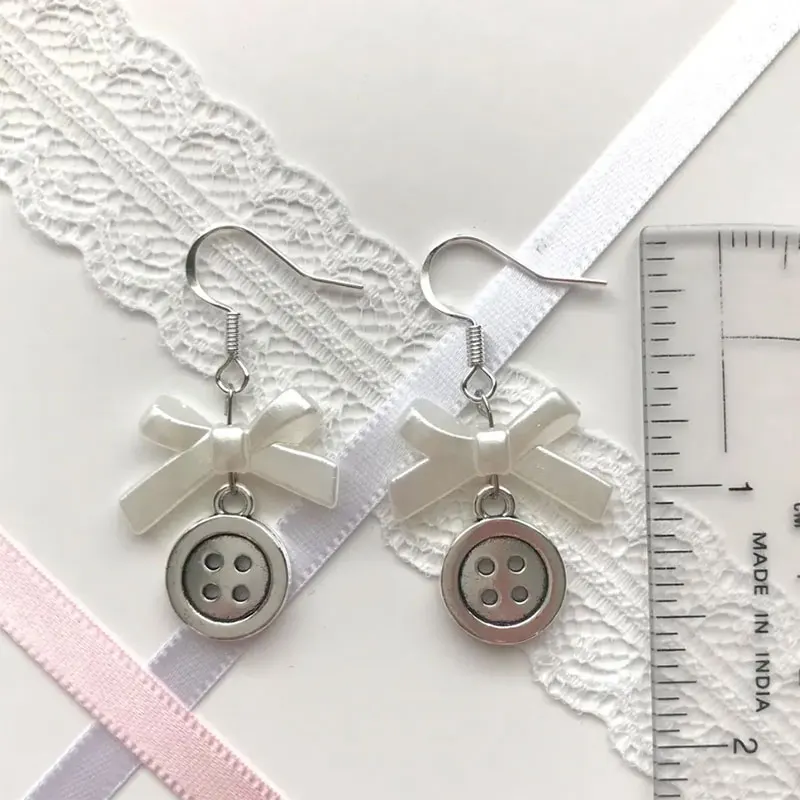 button bow dangle earrings gift aesthetic