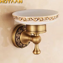 . Fashion antique brass soap holder,Pure copper bathroom soap basket, ceramic dish,bathroom accessories YT-12695