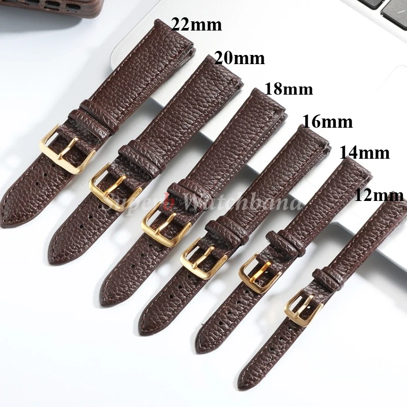 Ремешок для часов из искусственной кожи 12 мм, 14 мм, 16 мм, 18 мм, 20 мм, ремешок для часов для мужчин и женщин, ремешок для часов с узором личи, черный, коричневый, замена