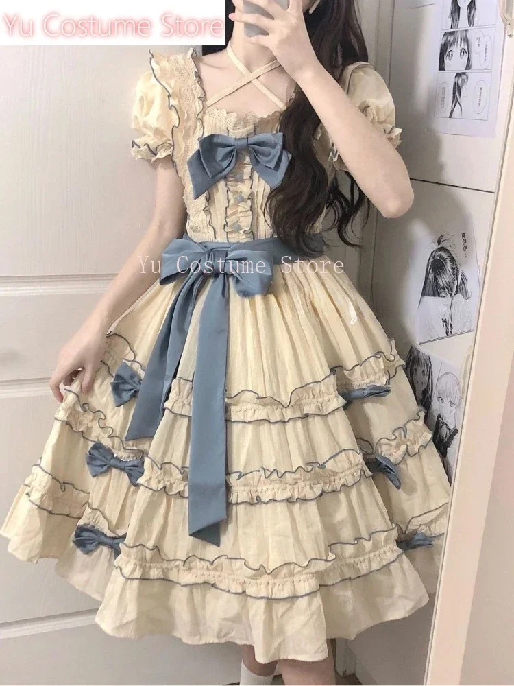 

Japanese Heavy Lolita Bow Dress for Women Y2k E-Girl Slim Waist Ruched Dresses Spring Autumn Long Sleeve Vestidos Mujer 2025