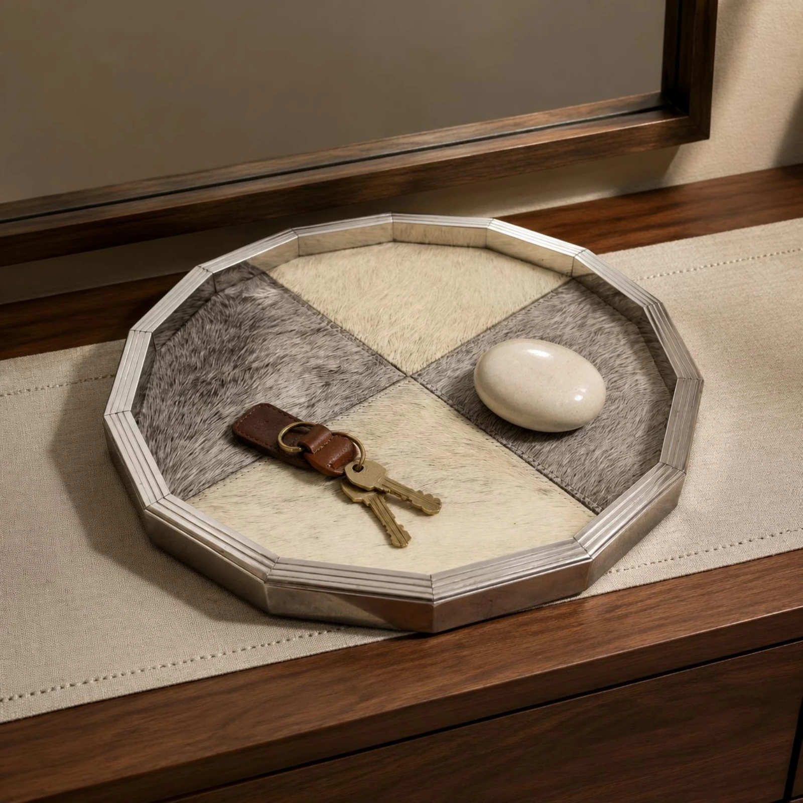 Horsehair Tray Polished Finish Stainless Steel Tray Home Decor Easy to Clean Household Serving Long-Lasting for Sample Room
