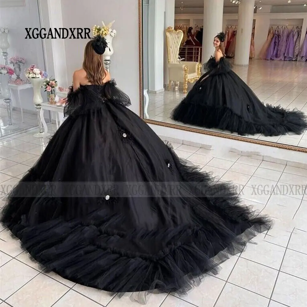 Erstaunliche schwarze quincenrara kleider mexico vestidos de 15 años quinceañeras 3d floral xv brithday party kleid süßes 16 kleid