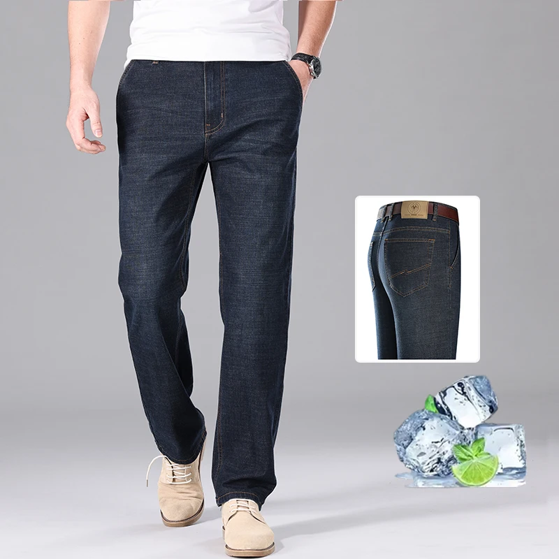 

Summer Thin Brand Business Jeans Men's Clothing Straight Casual Comfortable Slim Breathable Trousers Male Classic Denim Pants