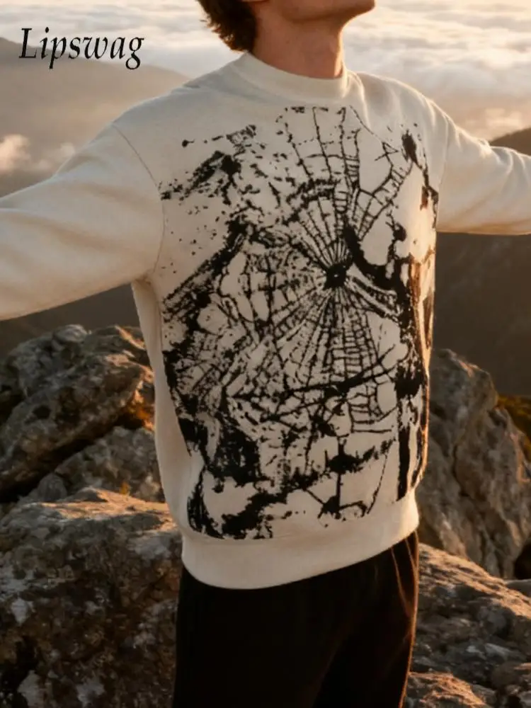 

Gothic Style Sweater Men Autumn Winter New Casual Long Sleeve O Neck Knitted Jumper Tops Mens Knitwear Vintage Graphic Sweaters