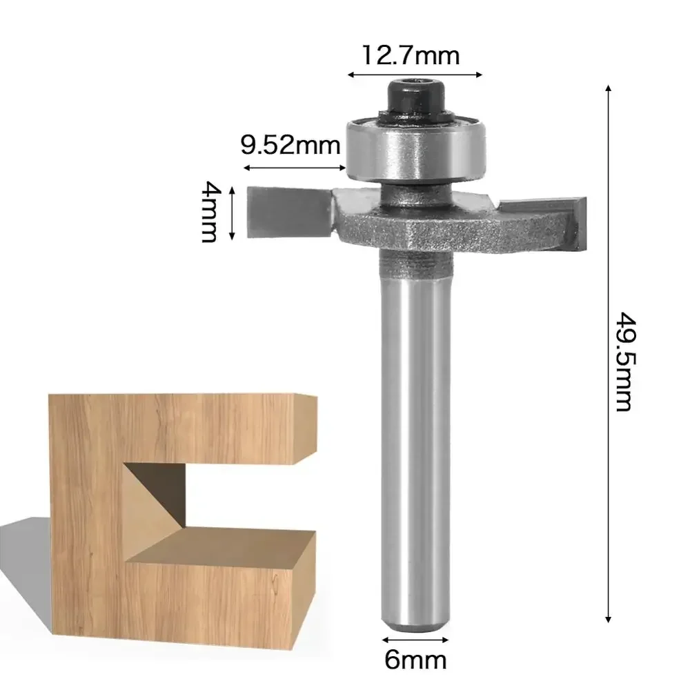 4PC/Set 1/4" 6.35MM 6MM Shank Milling Cutter Wood Carving  T Slot Router Bit Bit with Bearing Wood Slotting T Type Rabbeting Bit