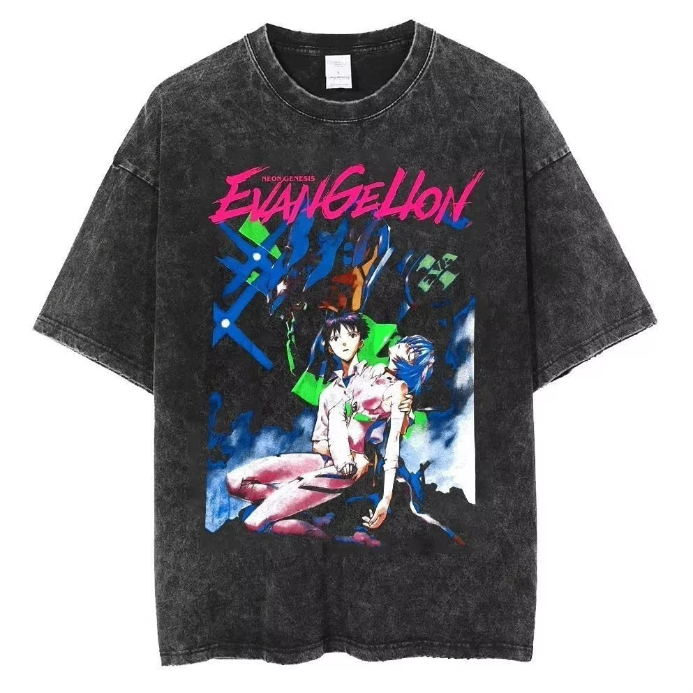 2026 Neon Genesis Evangelion EVA Anime Quality T-Shirt Men Women 100% Cotton Vintage Washed Print Retro Streetwear Sports Tops