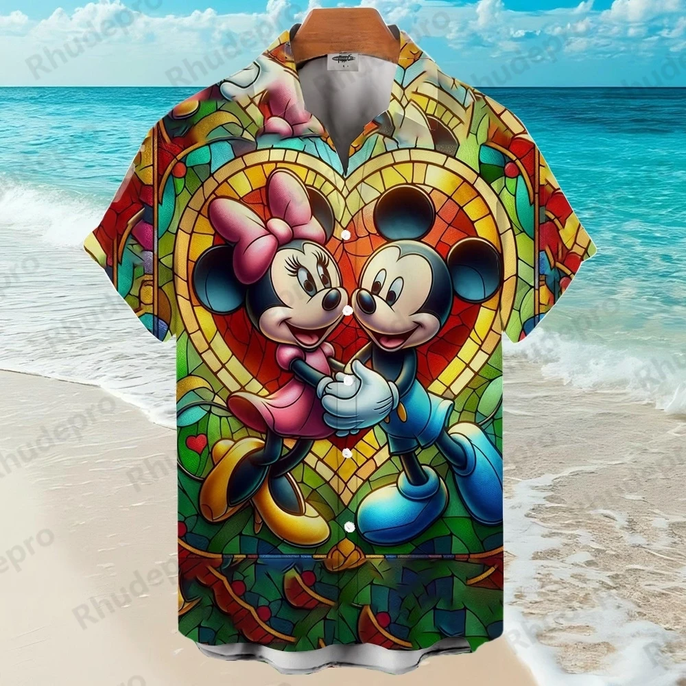 

Гавайская рубашка с рисунком Микки Мауса Disney 2025, летняя пляжная одежда для путешествий, семейная одежда, мужская одежда, женская одежда с коротким рукавом