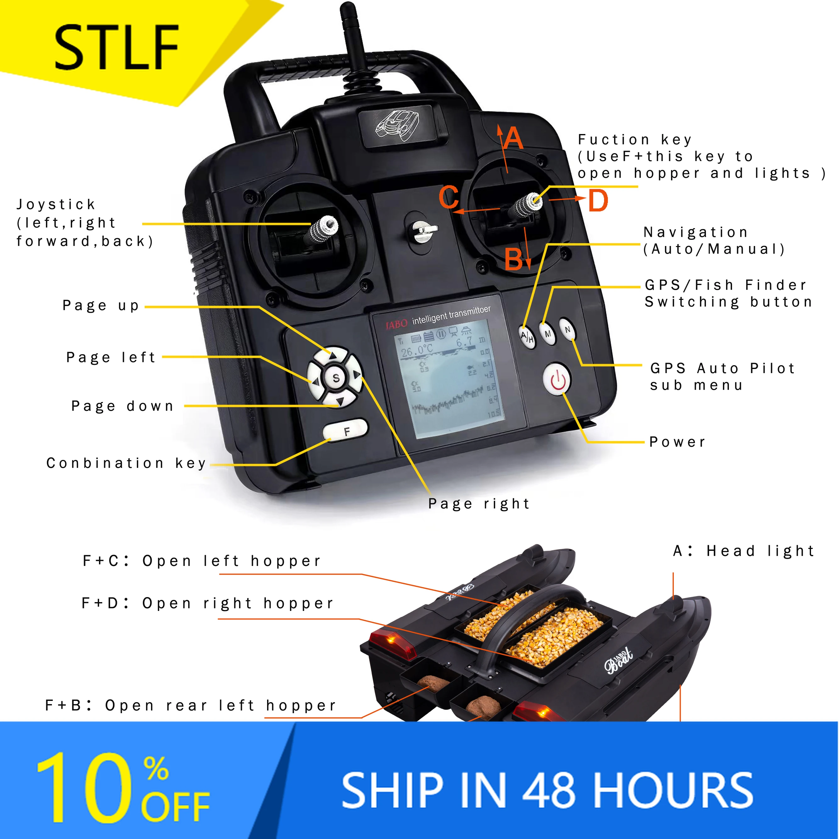 

STLFCustomizable 2022 Upgraded Jabo5cg Fishing Bait Boats With 32 Gps Autopilot