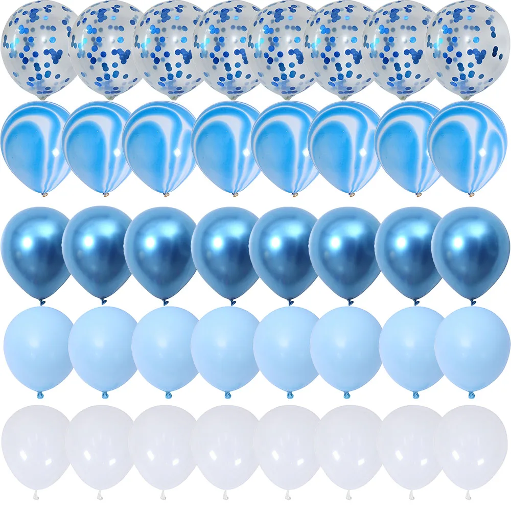 

40 Pcs Blue Set Agate Marble Balloons Silver Confetti Balloon Wedding Valentine's Day Baby Shower Birthday Party Decorations