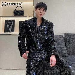 LUZHEN Personalized Sequin Stand Up Collar Short Jacket Trendy Cool Stage Outfit New 2024 Stylish High Street Men's Tops LZ6684