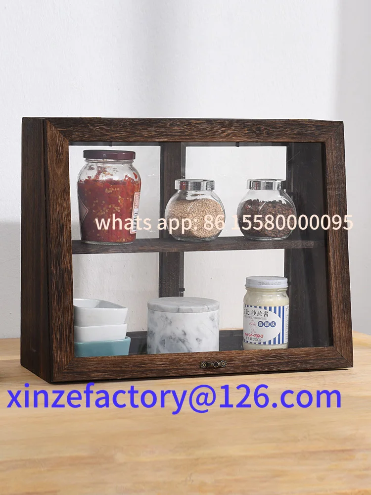Aanpasbare transparante echte houten cosmetische opbergkast vitrine theebeeldje owcase
