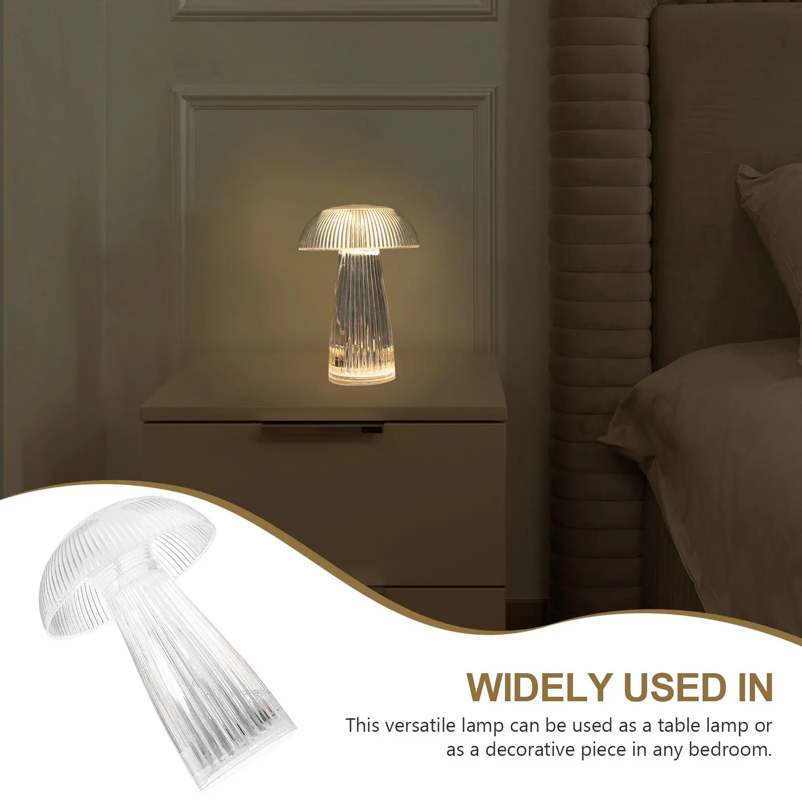 Crystal Mushroom Jellyfish Night Light – Transparent Desk Lamp for Bedroom, Living Room & Bedside Decor