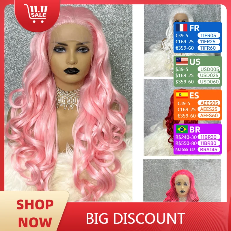 

Pink Wig Synthetic Lace Front Wig Long Body Wavy Natural Hairline Glueless Wigs for Women Hot Pink Wig Daily Use Cosplay