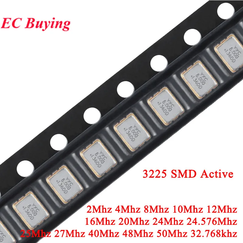 5szt 3225 SMD Aktywny oscylator kryształowy 2Mhz 4Mhz 8Mhz 10Mhz 12Mhz 16Mhz 20Mhz 24Mhz 25Mhz 27Mhz 32.768khz 40Mhz 48Mhz
