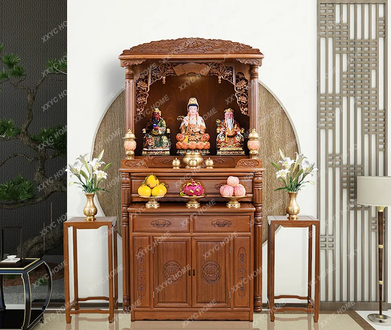 

LBuddhist niche table small household new Chinese vertical cabinet modern light luxury solid wood
