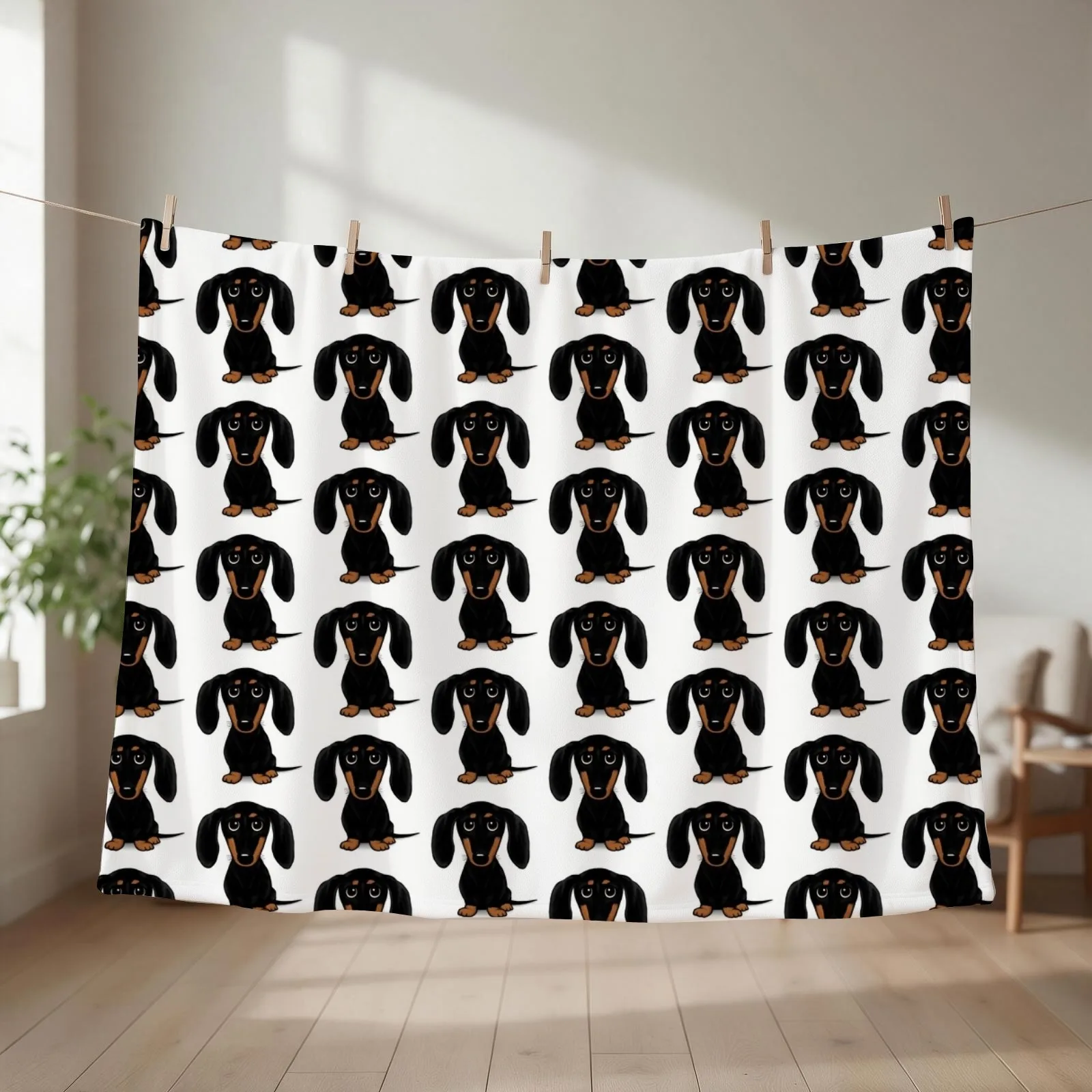 Cute Black and Tan Smooth Coated Dachshund Cartoon Dog Throw Blanket Thermal Beautifuls warm for winter Luxury Designer Blankets