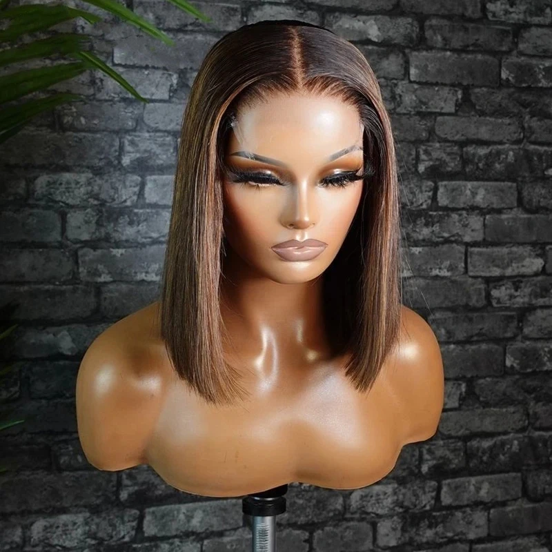 Ombre Chocolate Highlight Wig 100% Human Hair Brown Roots Ombre HD Lace Frontal Wigs For Women Human Hair Pre Plucked 13x4 Wig