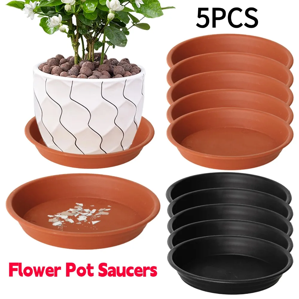 

5 шт., поднос для комнатных растений, диаметр 28 см, пластиковые блюдца для растений, круглые подносы для цветочных горшков для комнатных и уличных садовых растений, блюдца