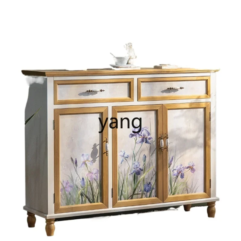 Yjq Solid Wood Painted Living Room Entrance Pastoral Home Study Bedroom Entrance Foyer Storage Oil Painting Cabinet