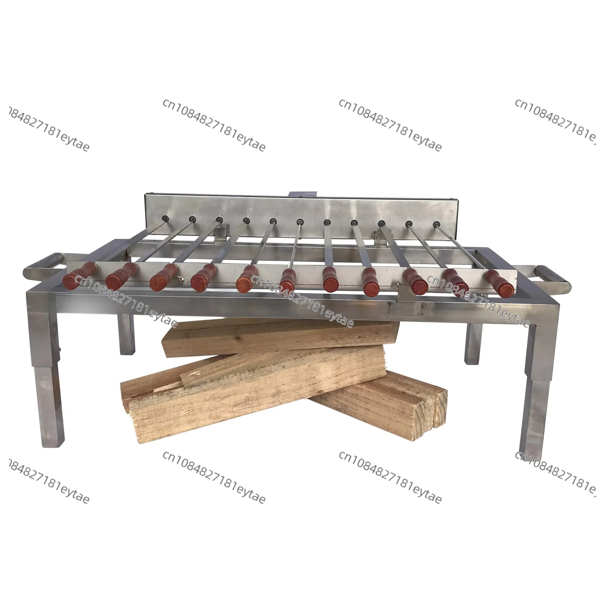 Outdoor Automatic Kebab Brazilian Rotisserie Grill, Stainless Steel Camping Grill with BBQ Flat Skewers