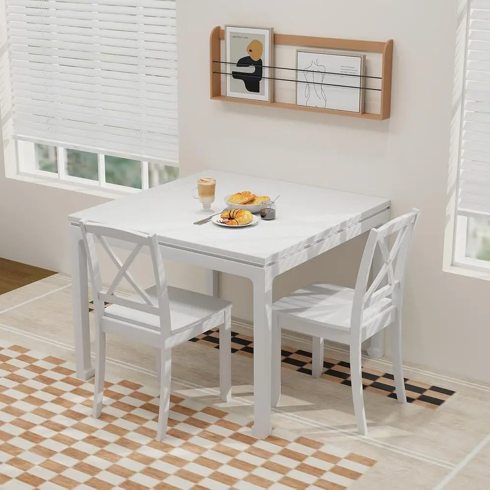 Juego de 4 sillas de comedor de granja blancas con patas de caucho y respaldos curvos para cocina casera