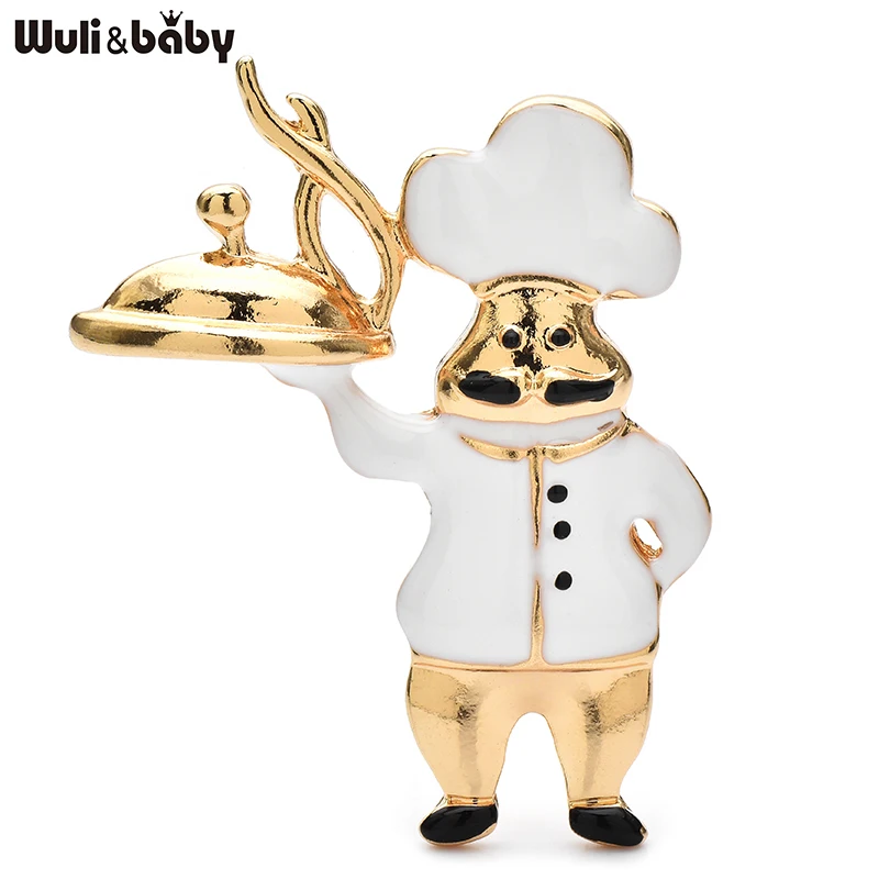 Wuli&baby Lovely Enamel Cook Brooches For Women Unisex Alloy Taking Dishes Chief Cook Figure Party Casual Brooch Pins Gifts