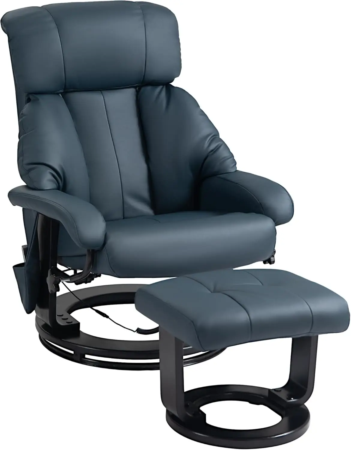 Massage Recliner Chair with Ottoman, 360° Swivel Recliner and Footstool, PU Leather Reclining Chair with Side