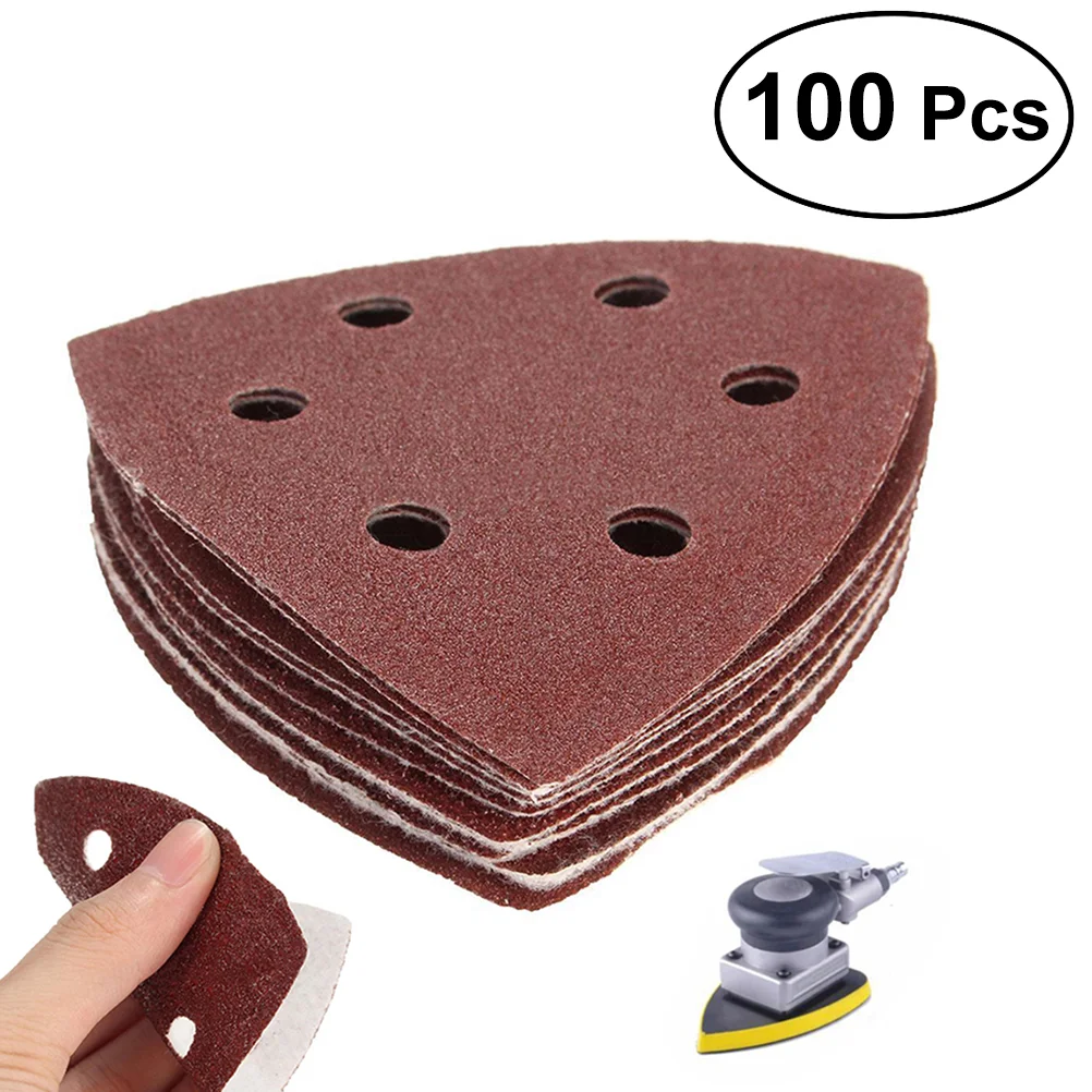 100PCS Triangle Sanding Discs Sandpaper 6 Hole Grit 40/60/80/120/240 triangle pads Hook and loop sanding discs