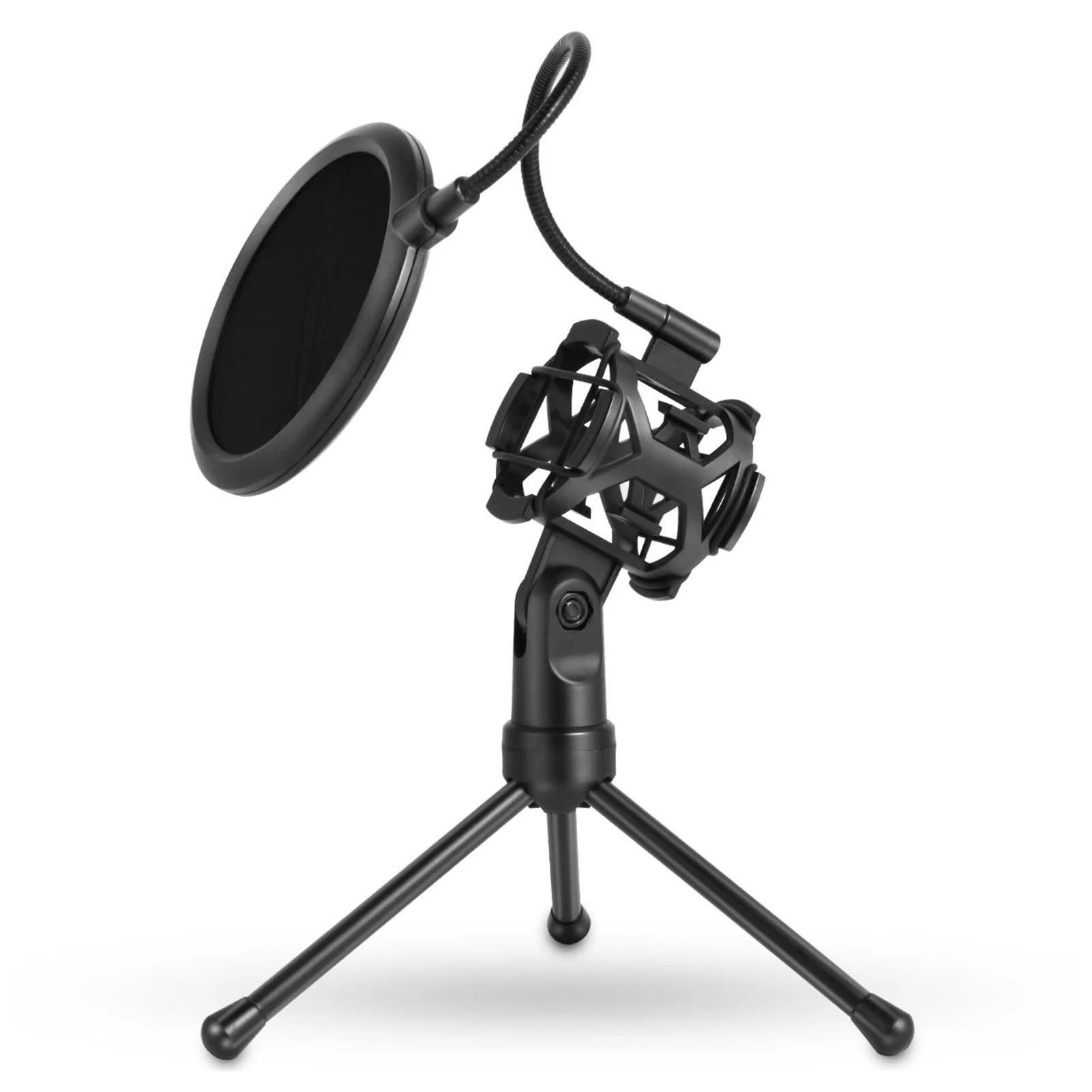 Desktop Microphone Tripod Stand Foldable Mic Stand with Shock Mount for Podcasts Internet Chat Meetings Lectures Online Show