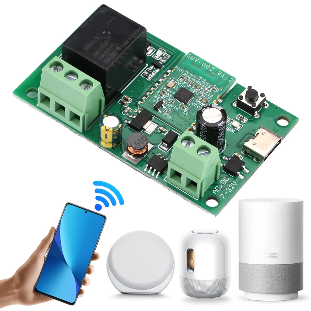 1 Channel WiFi RF Switch Relay Module Self-Locking DC 5V 7-32V Typc-C Wireless APP Remote Control For Alexa Google Smart Home