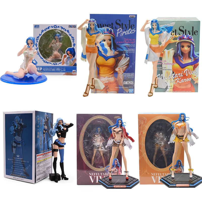 Bandai One Piece Figuur Nefertari Vivi Sexy Anime Beeldje Blauw Haar Staande Vivi Model Pvc Actie Pop Speelgoed Decoratie Gift