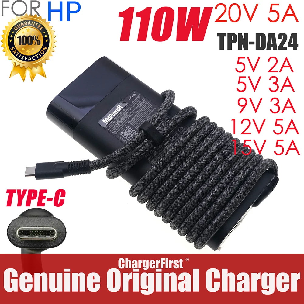 Genuine 20V 5A 110W Type-C TPN-DA24 M52946-003 M52950-001 AC Adapter Charger For HP Spectre x360 16-aa0074ng Laptop Power Supply