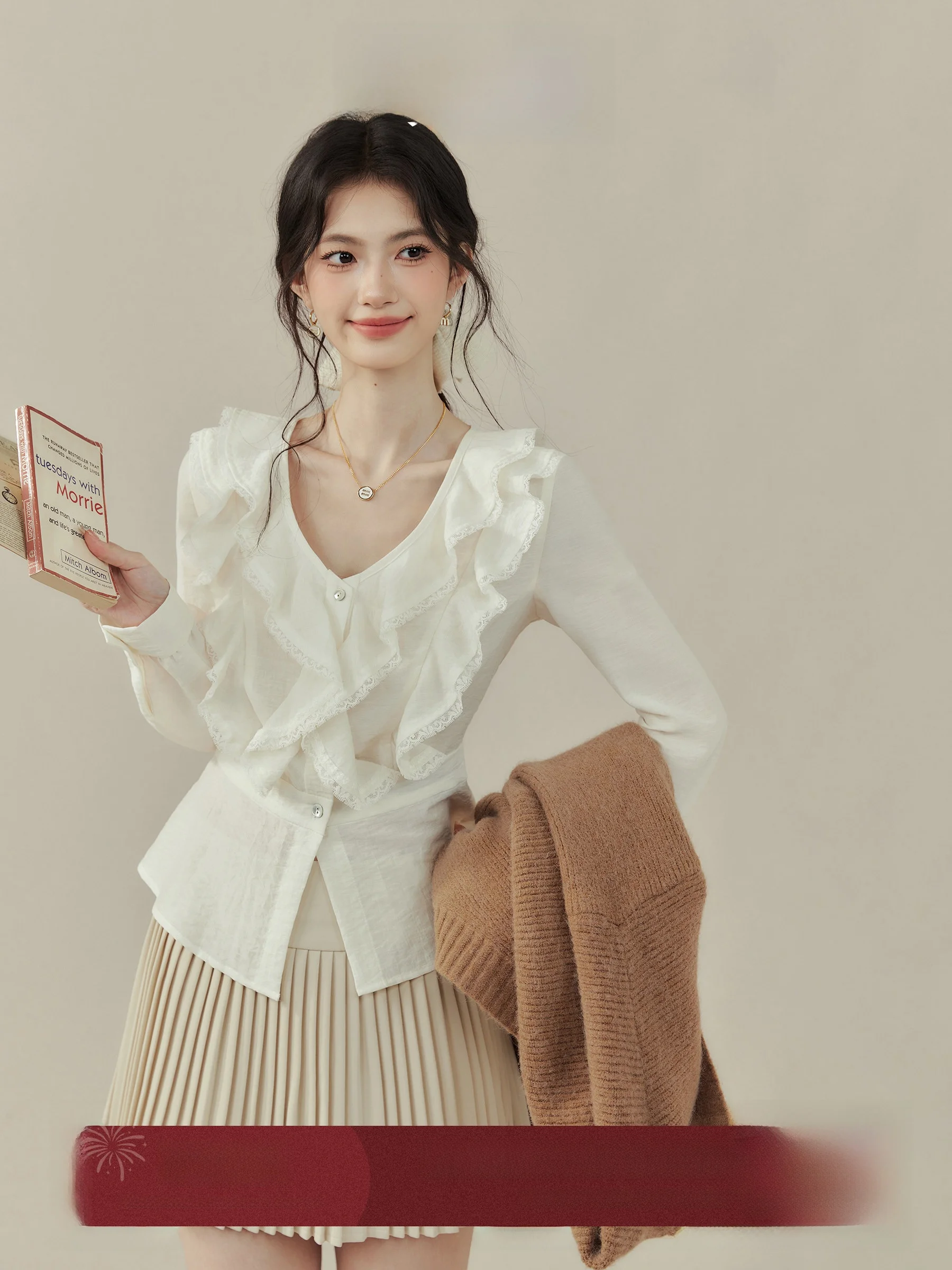 

Женская блузка Ele Long Sve Xiu-Qing Cloud Dr с эффектом похудения, винтажная, модная, повседневная