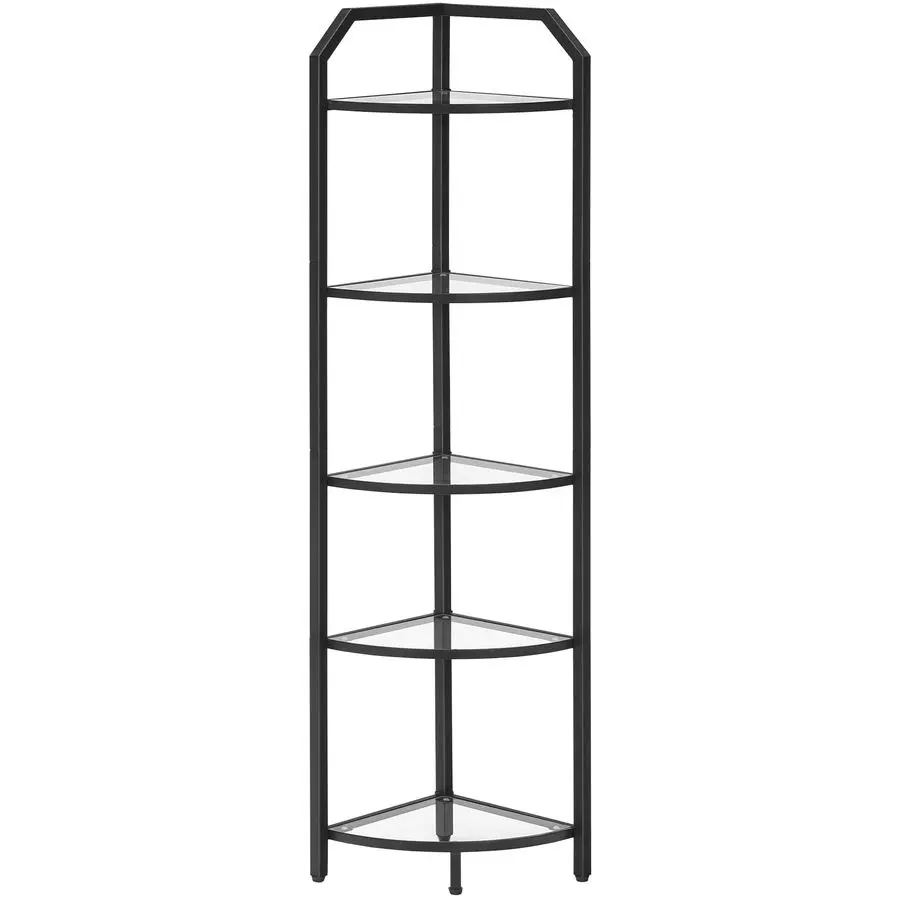 

5Tier Corner Shelf Stand, Black Corner Bookshelf, Tempered Glass Shelves, Bathroom Organizer, Corner Plant Stand, for Living Roo