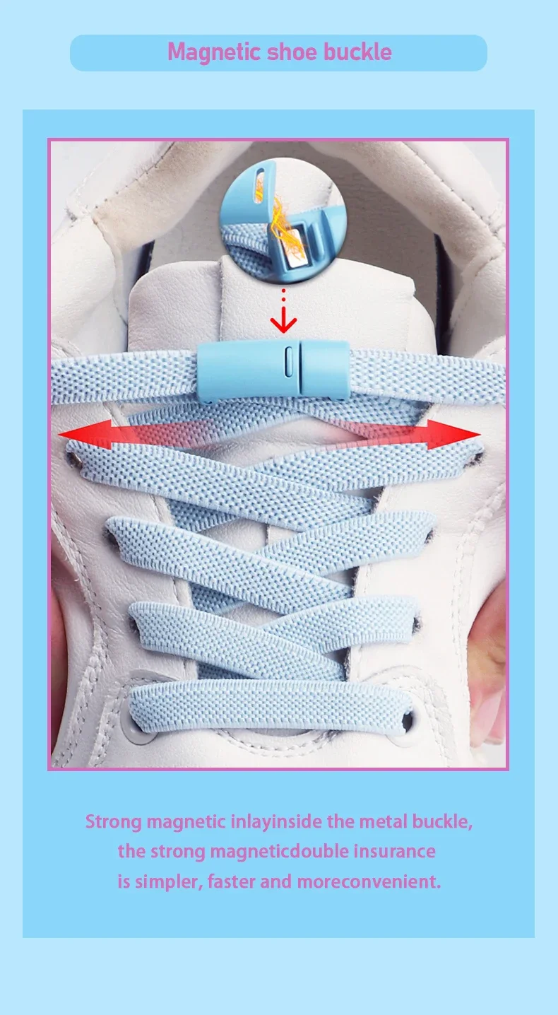 Bunte Magnetische Schnürsenkel Elastische Schnürsenkel ohne Binden Breite Schnürsenkel für Kinder & Erwachsene Sneaker-Schuhzubehör – Detail 6