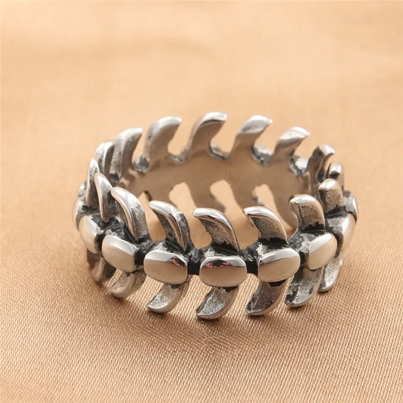 Cool Punk Stainless Steel Fishbone Ring For Man Vintage Style Classic Wedding Band Casual Sport Boyfriend Gift