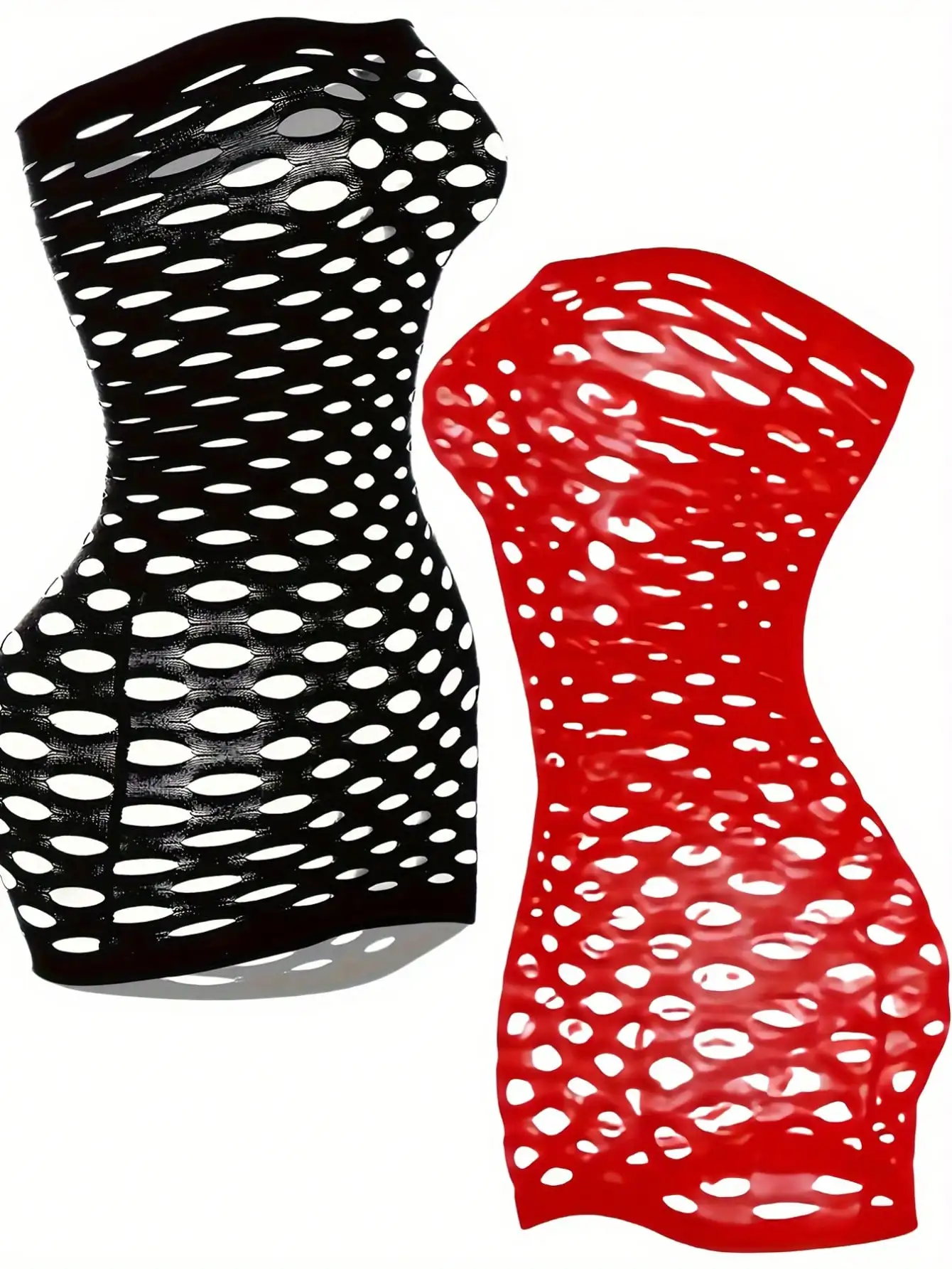 

Женское облегающее платье без бретелек с вырезами, 2 шт., эластичный сетчатый топ-бюстье черного и красного цветов