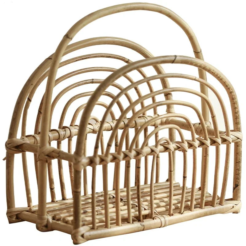 Indonesian Rattan Magazine Rack Home Bedroom Storage Rack Living Room Sofa Display Cabinet Convenient Practical Newspaper Rack