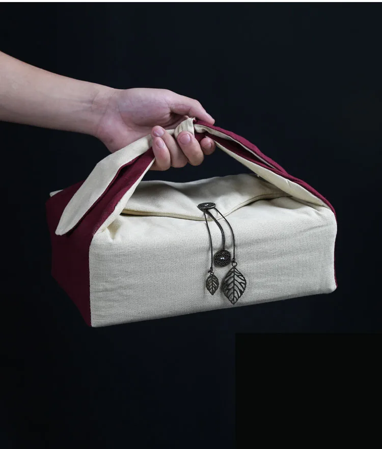 Portable Outdoor Travel Camp Teaware Storage Bag Handmade Linen Cloth Quick Cup Tea Cozies Handbag For Teapot Tea Tray LA447